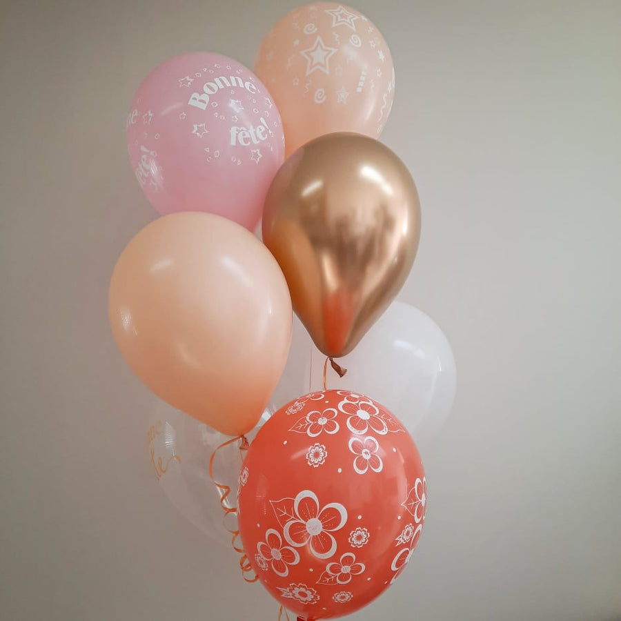 Ballons anniversaire pêche/doré/blanc